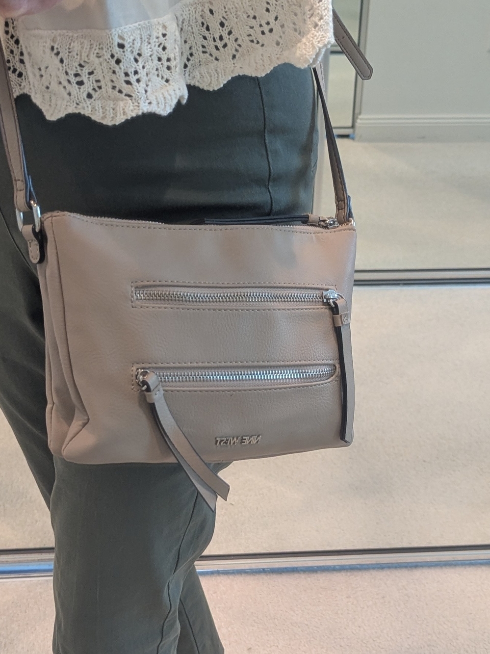 Nine West Beige Crossbody Bag with Front Zips